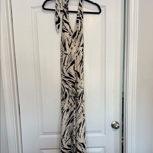 Aakaa Black and Cream Halter Dress